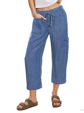 High Rise Wide Leg Barrel Jeans with Drawstring Waist, 24" Inseam, 6 Pockets